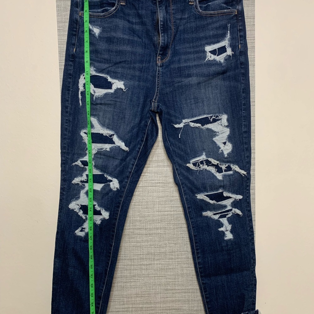 American Eagle Ripped Jeans Super Hi-Rise Jeggings 14S Stretch 27.5” inseam